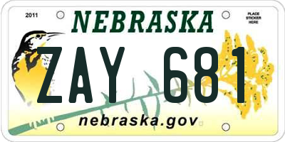 NE license plate ZAY681
