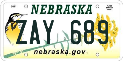 NE license plate ZAY689