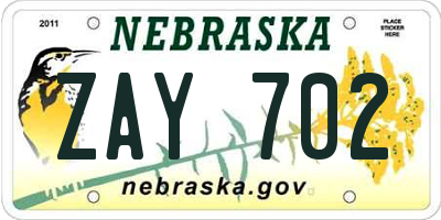 NE license plate ZAY702