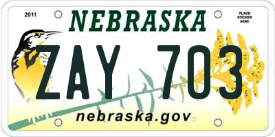 NE license plate ZAY703