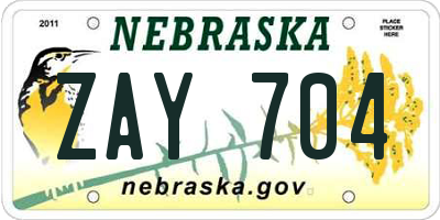 NE license plate ZAY704