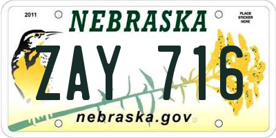 NE license plate ZAY716