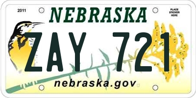 NE license plate ZAY721