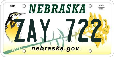 NE license plate ZAY722
