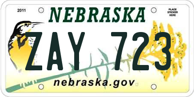 NE license plate ZAY723
