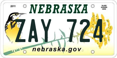 NE license plate ZAY724