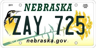 NE license plate ZAY725