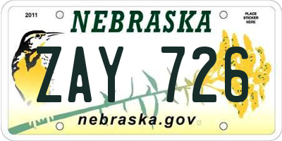NE license plate ZAY726