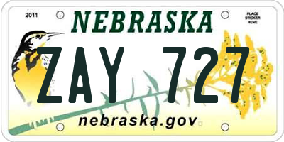 NE license plate ZAY727