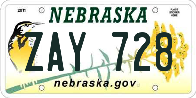 NE license plate ZAY728