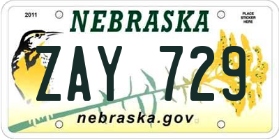NE license plate ZAY729