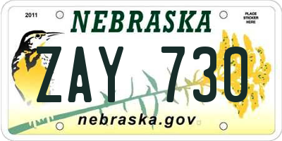 NE license plate ZAY730