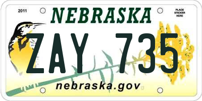 NE license plate ZAY735