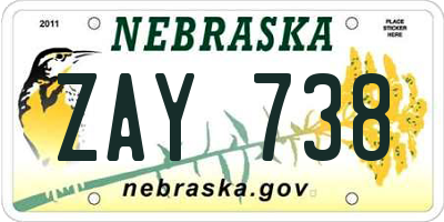 NE license plate ZAY738