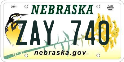 NE license plate ZAY740