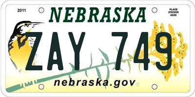 NE license plate ZAY749