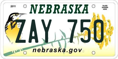 NE license plate ZAY750