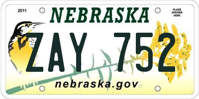 NE license plate ZAY752