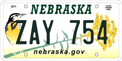 NE license plate ZAY754