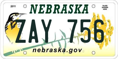NE license plate ZAY756