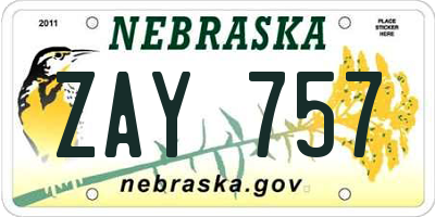 NE license plate ZAY757