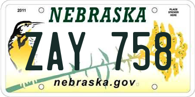 NE license plate ZAY758