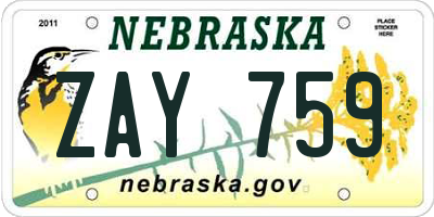 NE license plate ZAY759