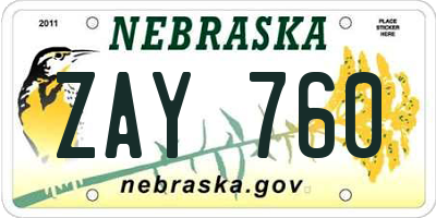 NE license plate ZAY760