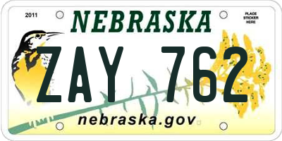 NE license plate ZAY762