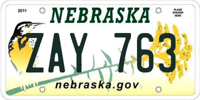 NE license plate ZAY763