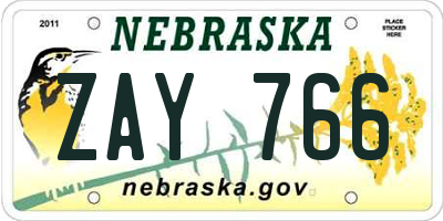NE license plate ZAY766