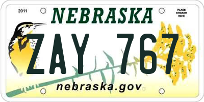 NE license plate ZAY767
