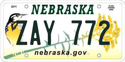 NE license plate ZAY772