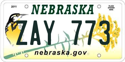 NE license plate ZAY773