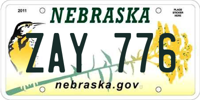 NE license plate ZAY776