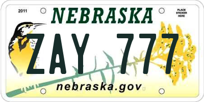 NE license plate ZAY777