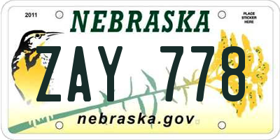 NE license plate ZAY778