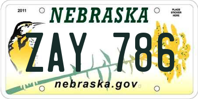 NE license plate ZAY786