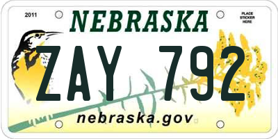 NE license plate ZAY792