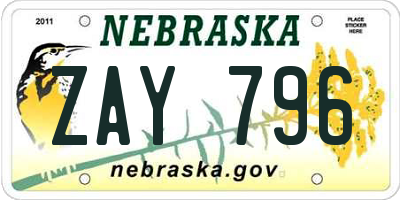 NE license plate ZAY796