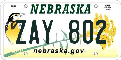 NE license plate ZAY802