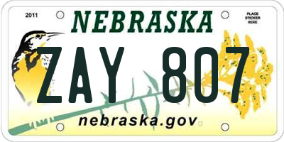 NE license plate ZAY807