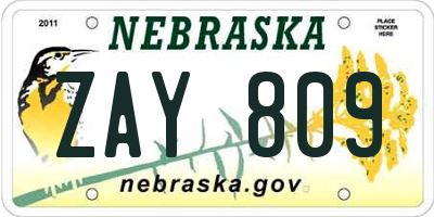 NE license plate ZAY809