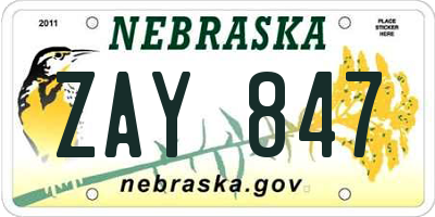 NE license plate ZAY847