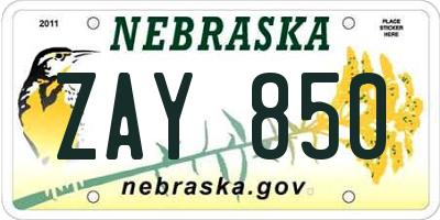 NE license plate ZAY850