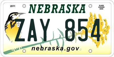 NE license plate ZAY854