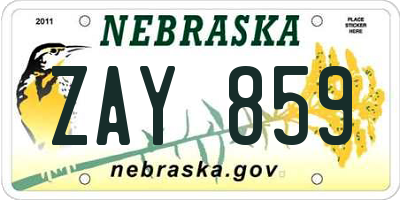 NE license plate ZAY859