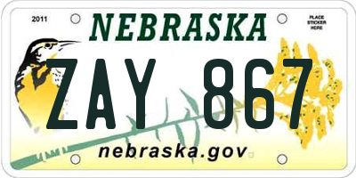 NE license plate ZAY867