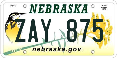 NE license plate ZAY875