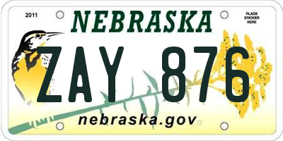 NE license plate ZAY876